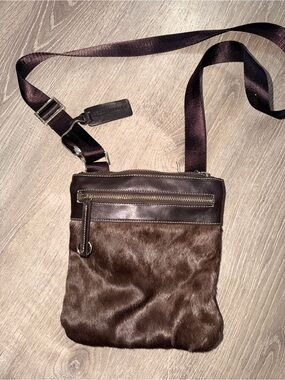 Aqua Madonna Brown Haircalf Crossbody Bag